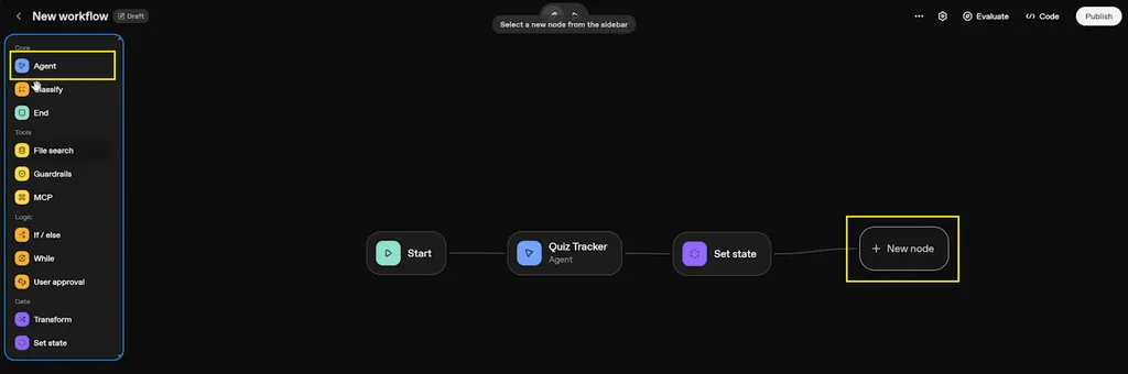 12. new node - agent - name quiz bot