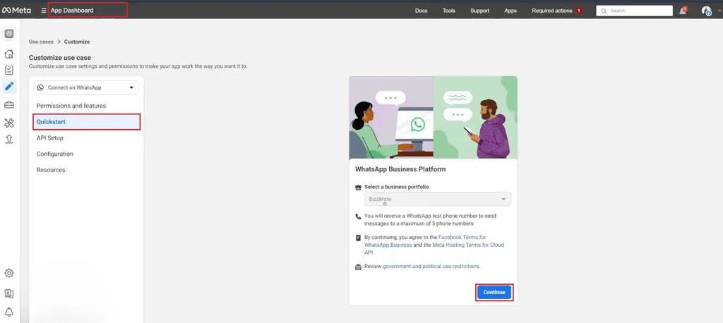 quick start - app dashboard