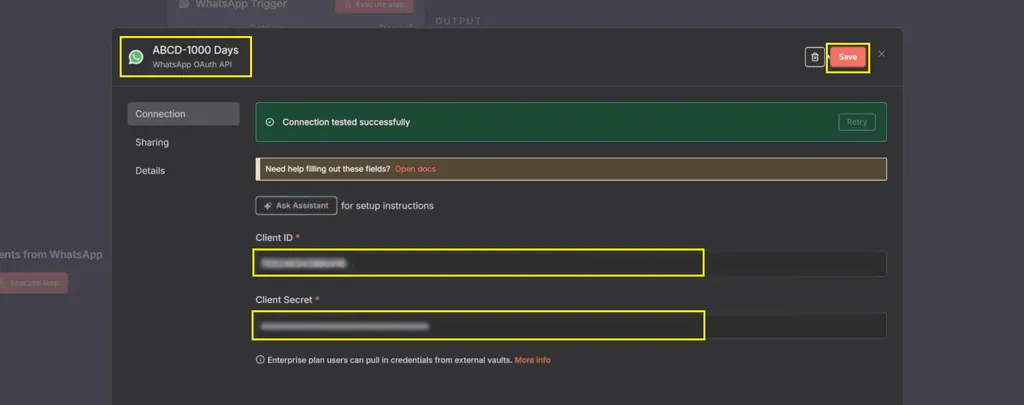 3.1. client id, client secret, set name, save