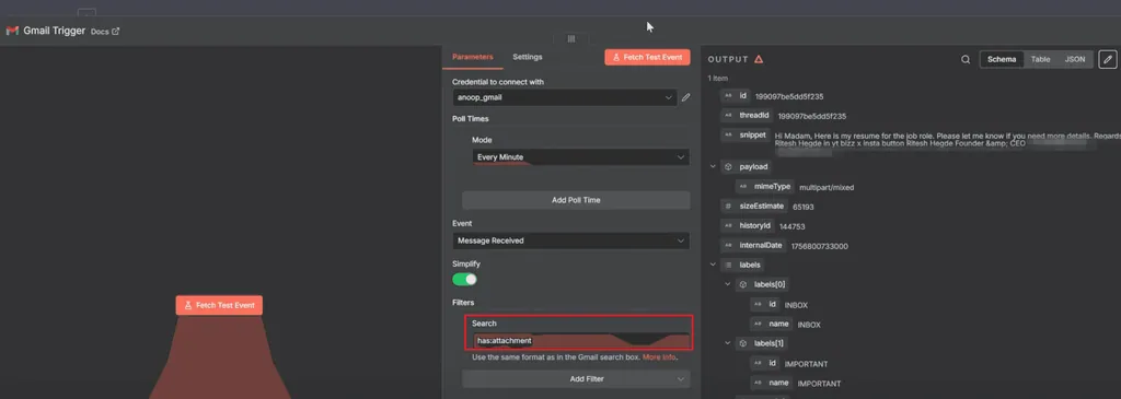 gmail trigger in n8n