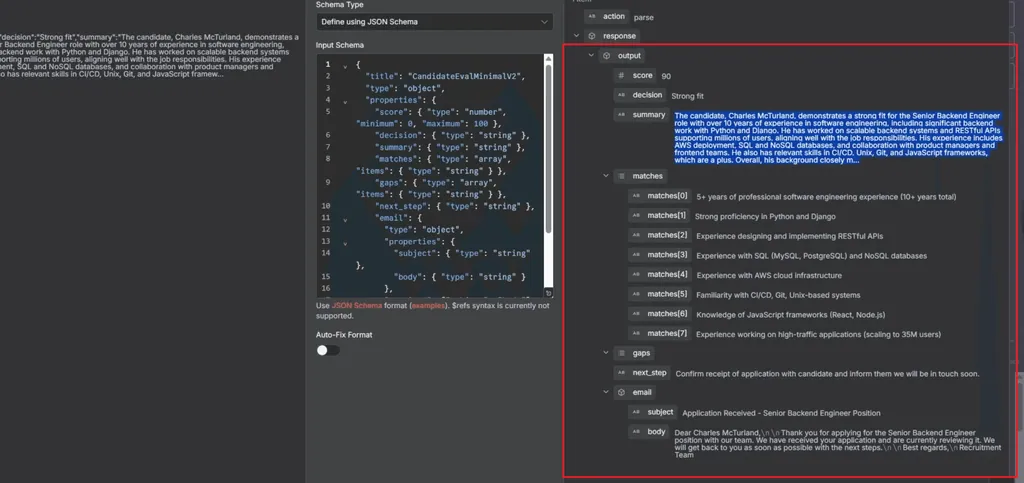ai agent node - output