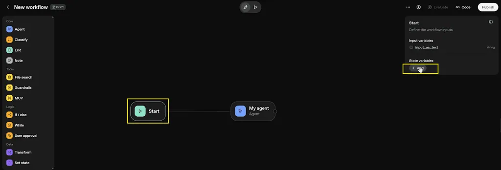 2. start - add variables