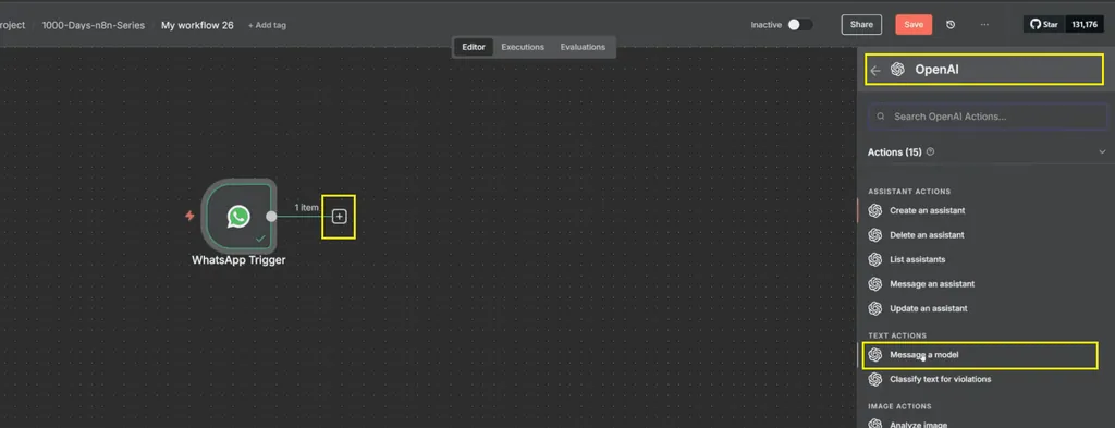5. 2nd step - open ai, message a model