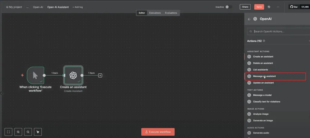 Message an assistant - n8n ai agent
