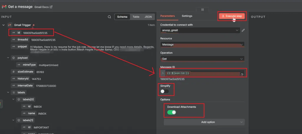 Get a message - drag and drop id